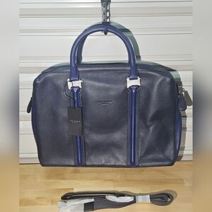 New Ted Baker Navy Leather / Travel Messenger Briefcase / Orig 469.oo
